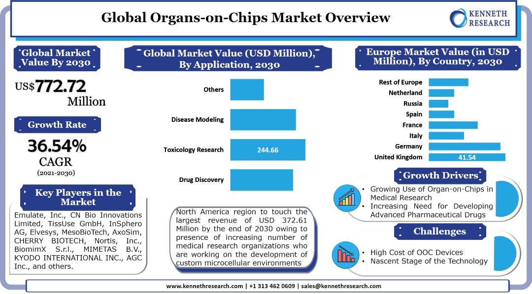 世界の臓器オンチップ市場は、2021年から2030年の間に36.54%のCAGRで成長する。さまざまな種類の慢性疾患の罹患率の増加により成長する市場