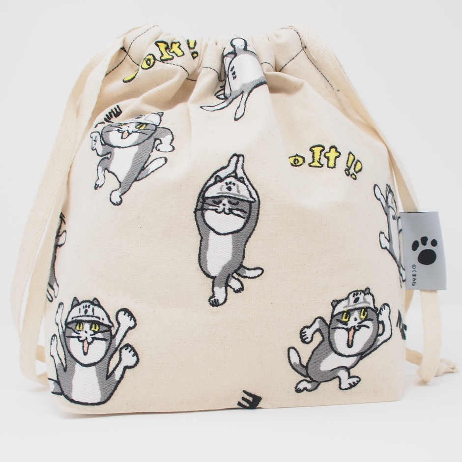 仕事猫 刺繍総柄巾着(4)