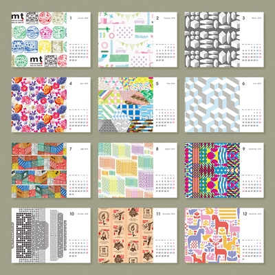 mt博2017限定テープの絵柄12種類（四角いmtを含む）を、ひと月に1種類ずつ使用