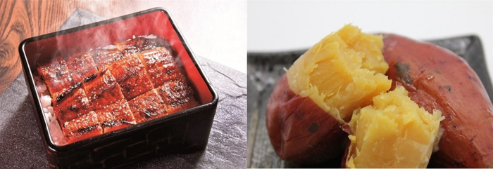 左：大分県産温泉うなぎ蒲焼き　右：そのまま食べられる紅はるか