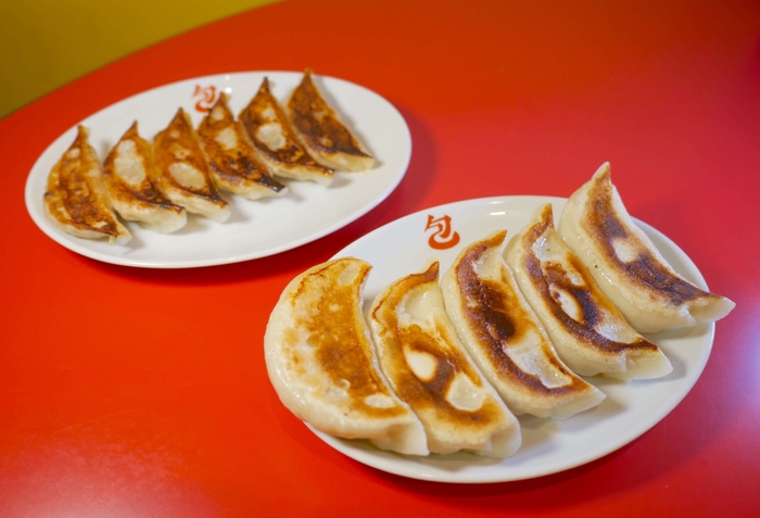 手前:本格手打ジャンボ餃子、奥:包餃子