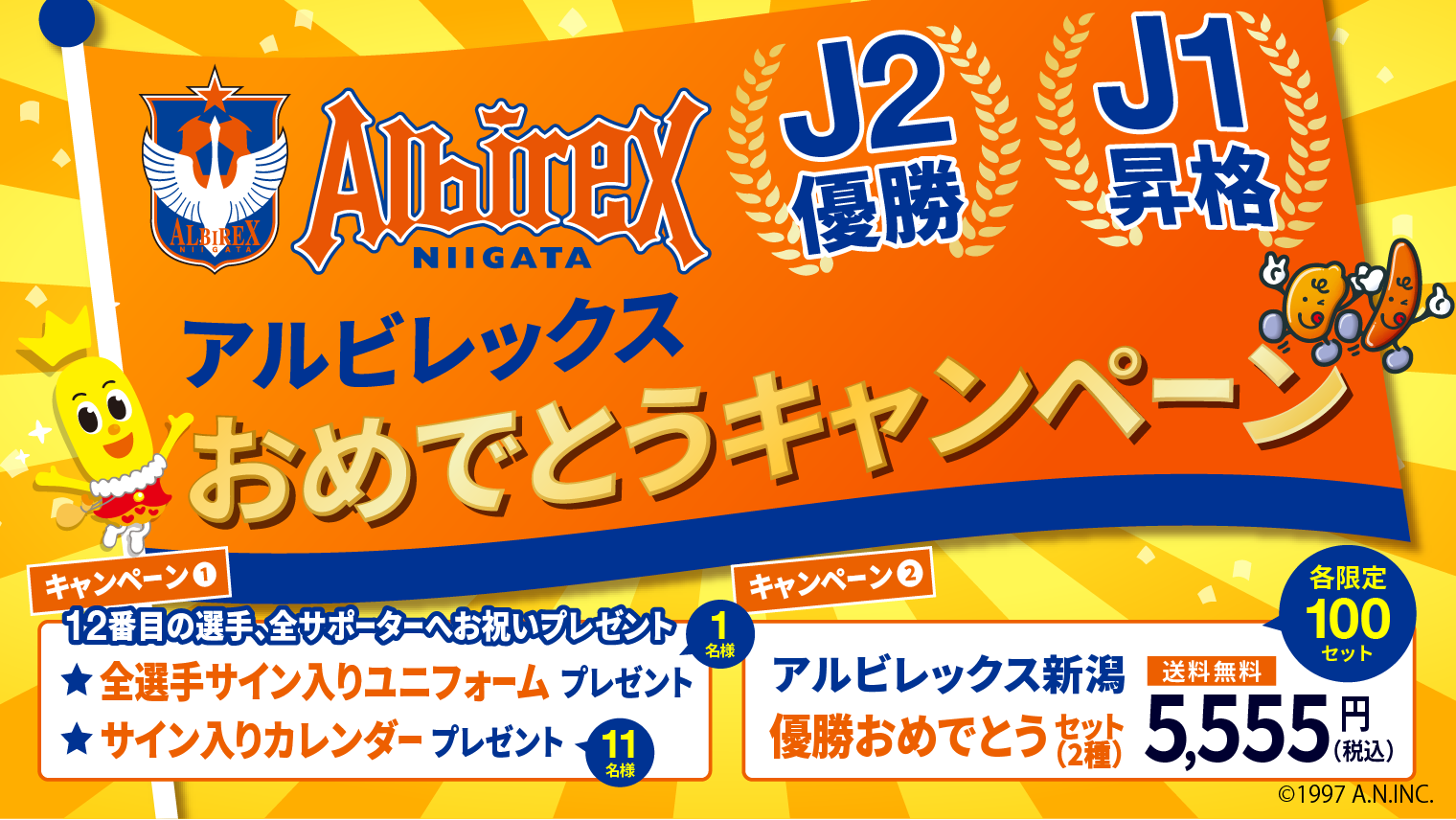 アルビレックス新潟のJ2優勝を祝した記念セール 亀田製菓ネット 