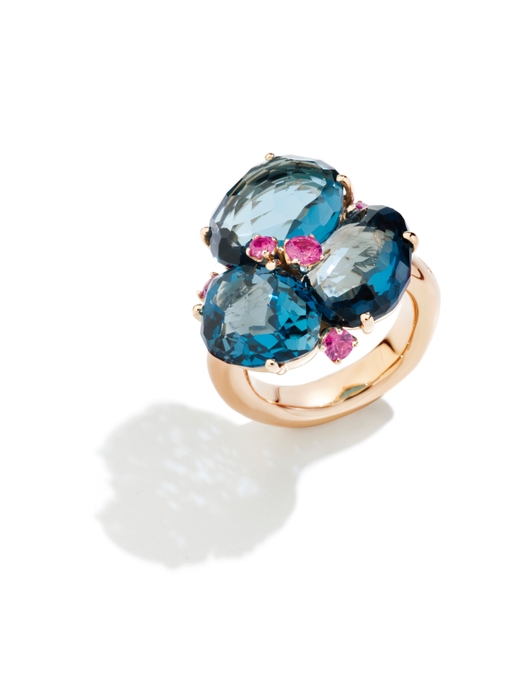 Bahia　blue London topaz and pink sapphires ring