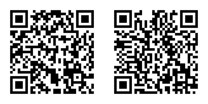 公式アプリ ダウンロードQRコード 左がiPhone、右がAndroid