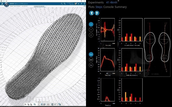 静止時と歩行時の足の計測データがカスタマイズミッドソールに活かされる