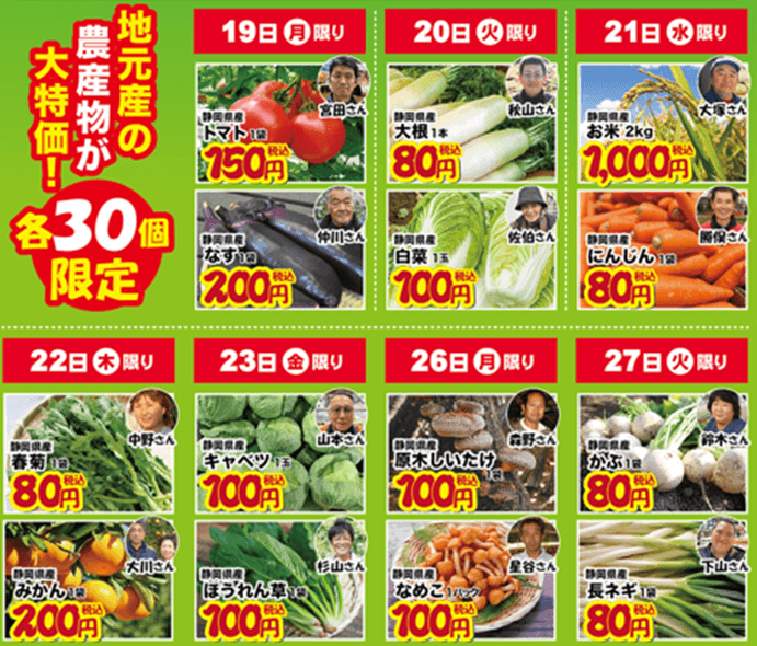農産物直売場「農産物の大特売!」