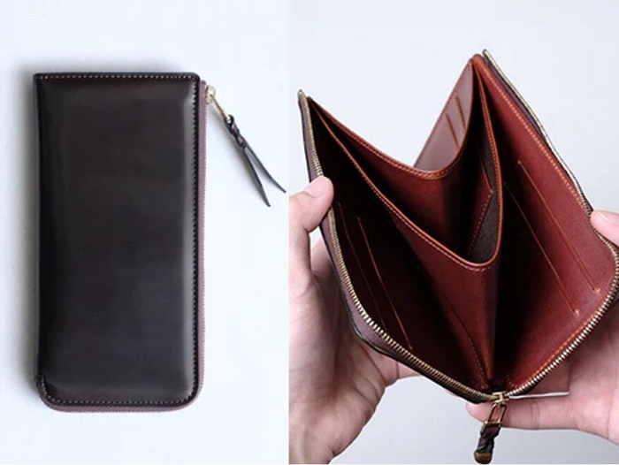 バーガンディー 外側:アメリカ産シェルコードバン・バーガンディー 内側:イタリア産植物タンニン鞣し牛革(マレンマ)・ブラウン