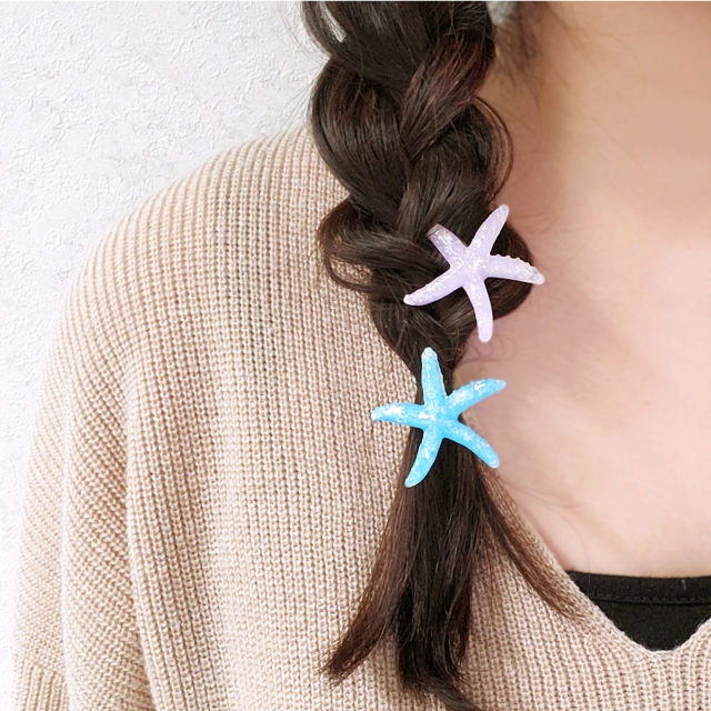 ミニヒトデのヘアクリップ 使用例