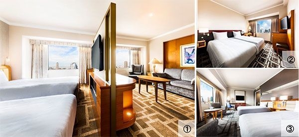 客室一例/(1)40平方メートル(デラックスツイン)(2)20平方メートル(ハリウッドツイン)(3)30平方メートル(スーペリアツイン)