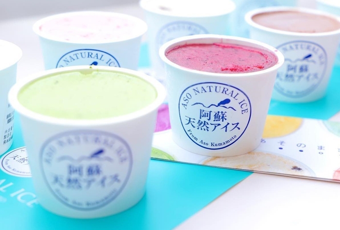 「阿蘇天然アイス」はミルク味のほか、厳選された果物や野菜の様々な味が楽しめる