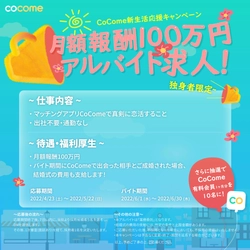 1ヶ月間真剣に恋活するだけ！報酬100万円のアルバイト募集を マッチングアプリ「CoCome」が開始！