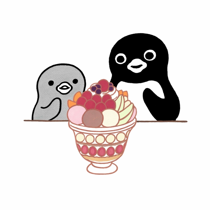 新作版画「ペンギンとビッグパフェ」30×30cm 44,000円(税込)限定100部