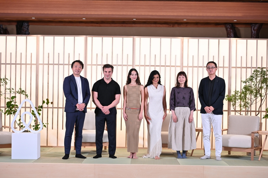 左から：河野公宏氏（全国古民家再生協会 事務局長）、ブライアン・チェスキー、水原希子、ローラ、山中美登樹（ホスト）村田麻実（ホスト）