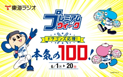 6月1日～6月20日に東海ラジオでは 『東海ラジオ プレミアムウィーク  ドラゴンズ応援！本気の100！』を開催