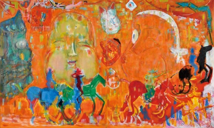 油画「まつり 走馬灯」