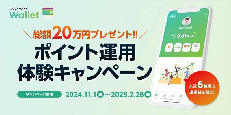 STOCK POINT、人気6銘柄の運用益で勝負！ 「総額20万円プレゼント!!ポイント運用体験キャンペーン」を開催