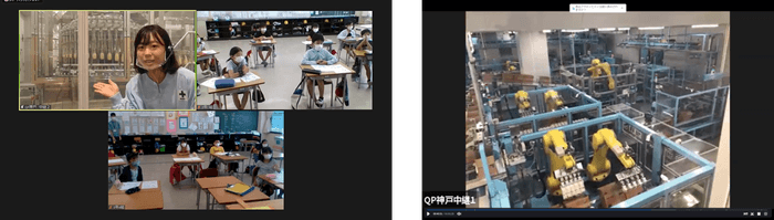 左:マヨネーズ充填の様子を紹介 / 右:箱詰めロボット