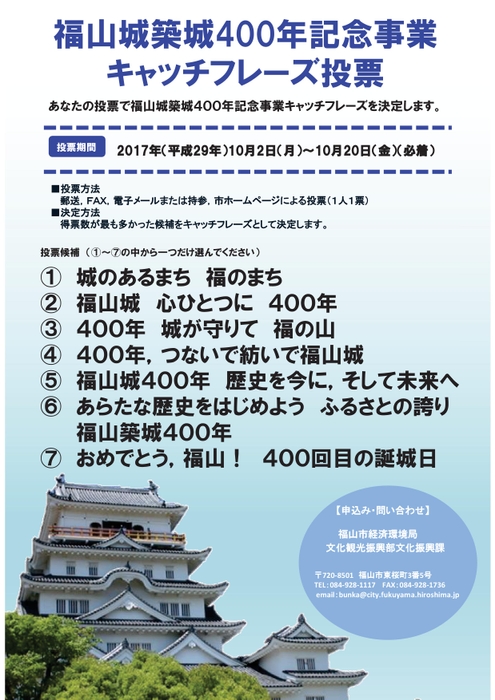 福山城築城４００年記念事業キャッチフレーズ投票