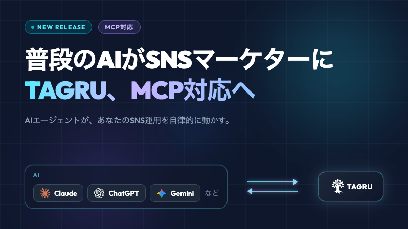 【業界初】SNS運用管理ツール「TAGRU」、2026年3月末より「MCPサーバー」を正式提供開始。