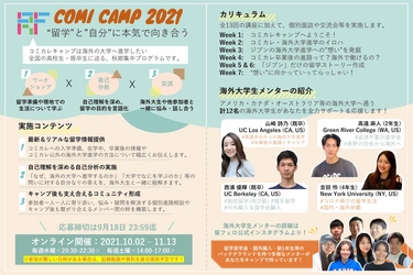 海外の大学へ進学したい全国の高校生・既卒生のための 後援プロジェクト「コミカレキャンプ」を10月2日より開催！ 現役海外大学生が後輩を支援　参加者募集は9月18日まで