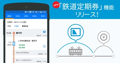 鉄道の定期券を考慮した経路検索が可能に！ Android版「駅すぱあと」、「鉄道定期券」の新機能をリリース