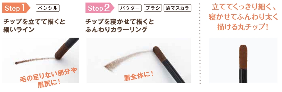 1本4役(パウダー・ペンシル・ブラシ・眉マスカラ)!自然な眉が描ける自在な丸チップ