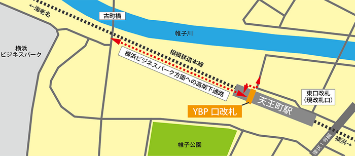 「YBP口改札」位置図