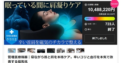 Makuake先行販売で総額1,000万円突破！ 睡眠中に肩こり改善を叶える磁気枕「GKLマグネティックピロー」一般販売へ
