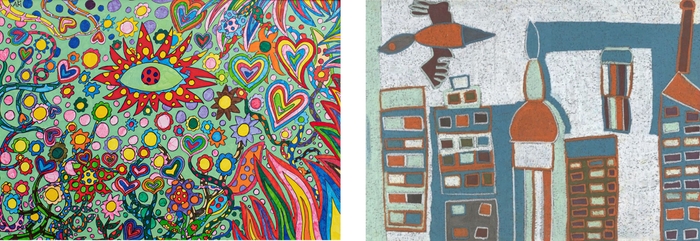 左:「ふしぎな花」・小野崎晶 右:「摩天楼を舞う」・XL