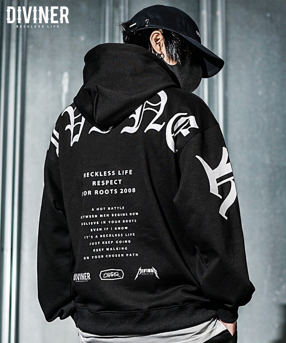 【BlackLetter】Straddled Logo Hoodie(ブラック/ホワイト)