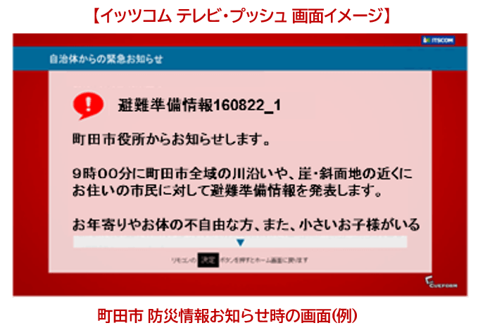 防災情報お知らせ時の画面