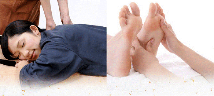 ボディケア施術中の様子 フットリフレ施術中の様子