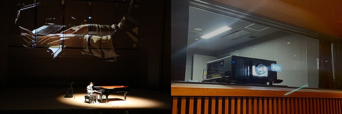 左:新たに導入した高輝度プロジェクター投影の様子、右:高輝度プロジェクター