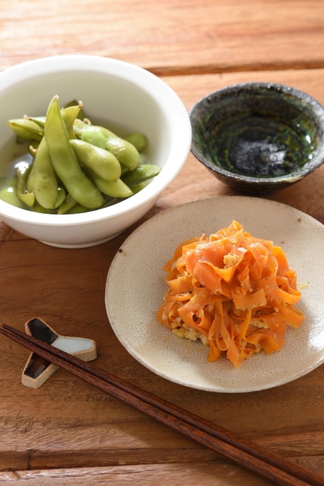 枝豆の煮浸しとにんじんしりしり