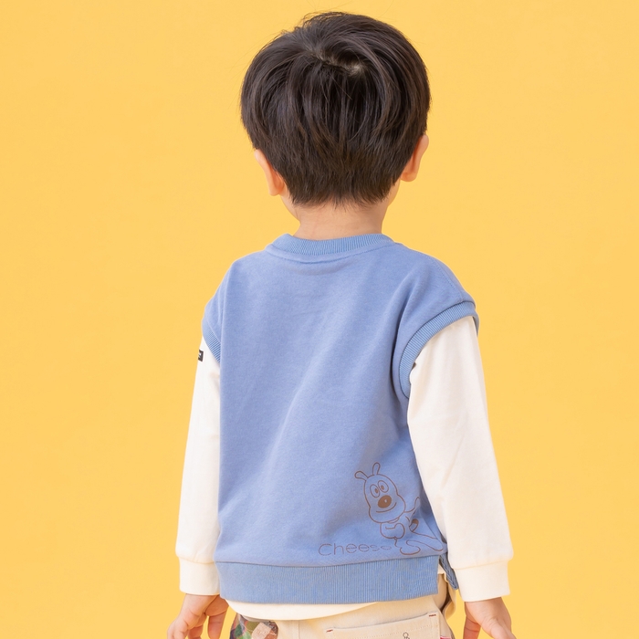 ベスト重ね着風プルオーバー ブルー