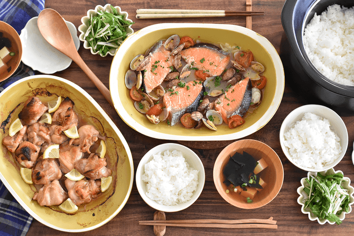 調理例(『レンチンアクアパッツァ』と『オーブンてり焼きチキン』)