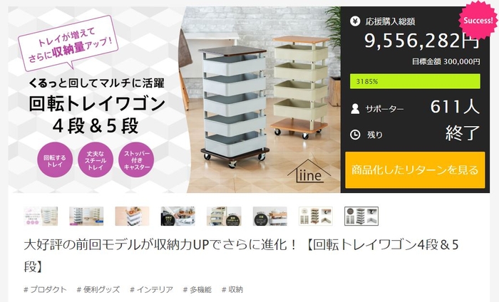 第2弾「回転トレイワゴン4段&5段」目標金額達成