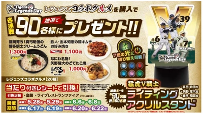タイガース レジェンズコラボグルメ キャンペーン第二弾を開催 ～各連戦90名様に ライティングアクリルスタンドをプレゼント～