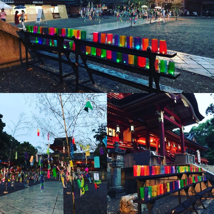 イベントの途中で雨が降ってきましたが、水に強い 「からふぃるおりがみ(TM)」で子どもたちが一生懸命作った作品や願いごとは 消えることなく、 さらに輝きを増し、とてもキレイに並んでいました。