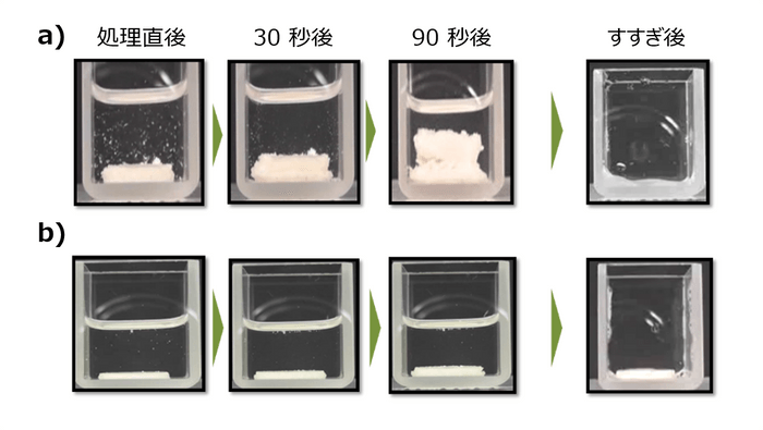 図　カルシウムと結合したケラチンの膨潤状態変化