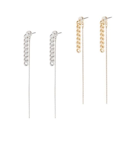 THE DOUBLE CHAIN PIERCED EARRINGS ダブルチェーンピアス GOLD / SILVER
