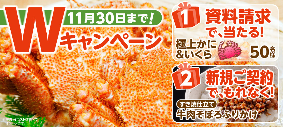 死亡保険・医療保険の資料請求で「極上かに＆いくらセット」が抽選で当たる！～新規ご契約でもれなく「すき焼仕立て 牛肉そぼろふりかけ」をプレゼント～