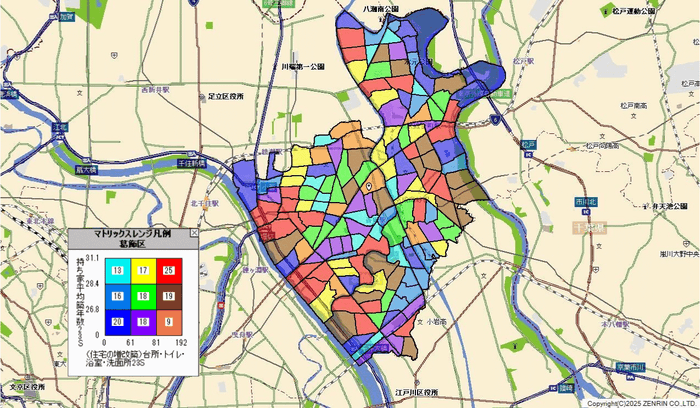 平均築年数と特定のリフォーム数を掛け合わせたヒートマップ