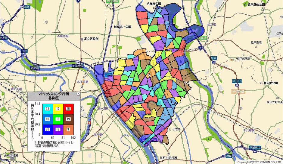平均築年数と特定のリフォーム数を掛け合わせたヒートマップ