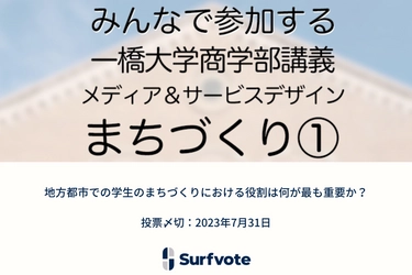 一橋大学商学部の講義で活用するイシュー第一弾！「地方都市での学生のまちづくりにおける役割は何が最も重要か？」Surfvoteで投票開始