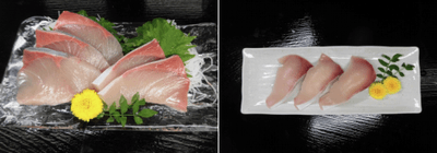 アセロラぶりの、お造り（左）、生寿司（右）　（写真はイメージです）