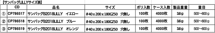 サンバッグLILLY サイズ表