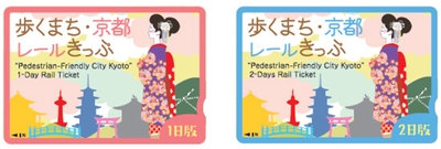 (左)歩くまち・京都レールきっぷ1日版券面 (右)歩くまち・京都レールきっぷ2日版券面