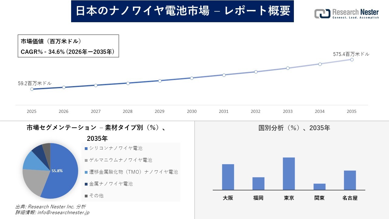 日本のナノワイヤ電池市場調査の発展、傾向、需要、成長分析および予測2026―2035年