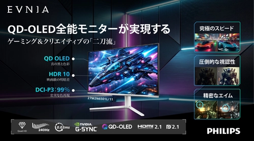 夏休みのゲーム環境を240Hz以上へ　EVNIA、日本向けゲーミングモニター3機種を発売　QD-OLED搭載27型フラッグシップから24型モデルまで、動画編集・写真制作にも対応